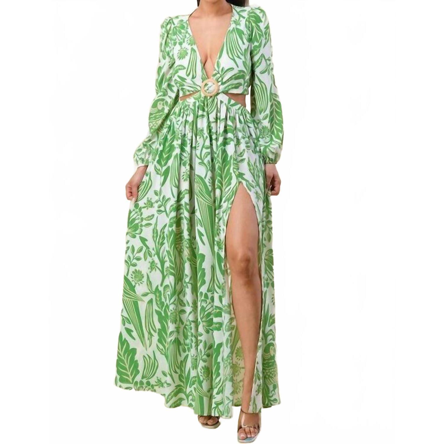 New The Sang Camille Chiffon O Ring Detail Floral Dress In Green